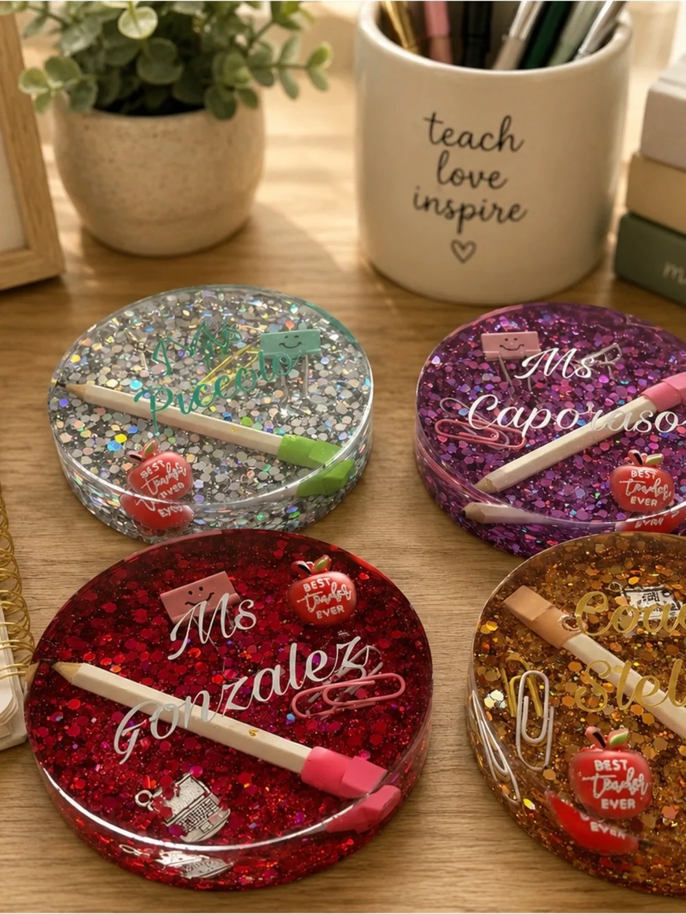 Personalized Purple Glitter Teacher Desk Name Plate – Ms Caporaso